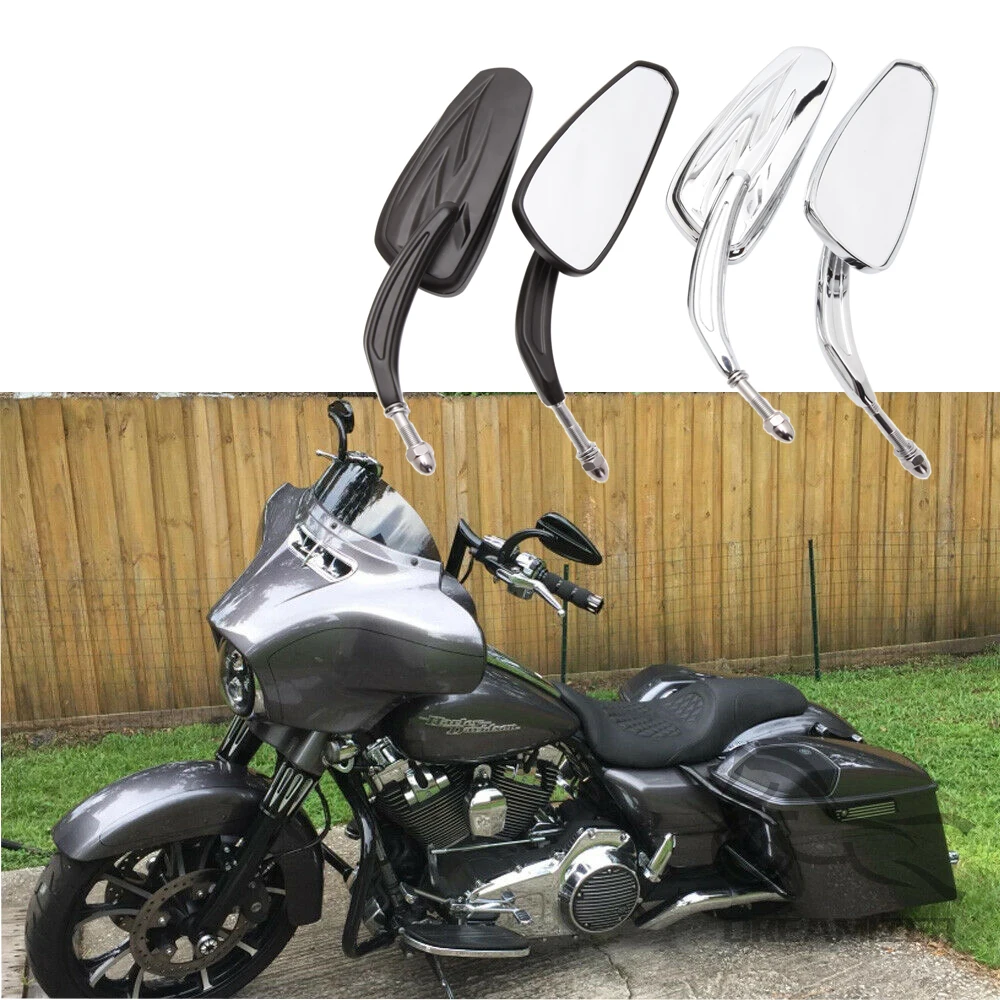 Harley-Davidson フレイムデザインミラー Motorcycle Flaming Chrome/Black Side Mirrors for Harley