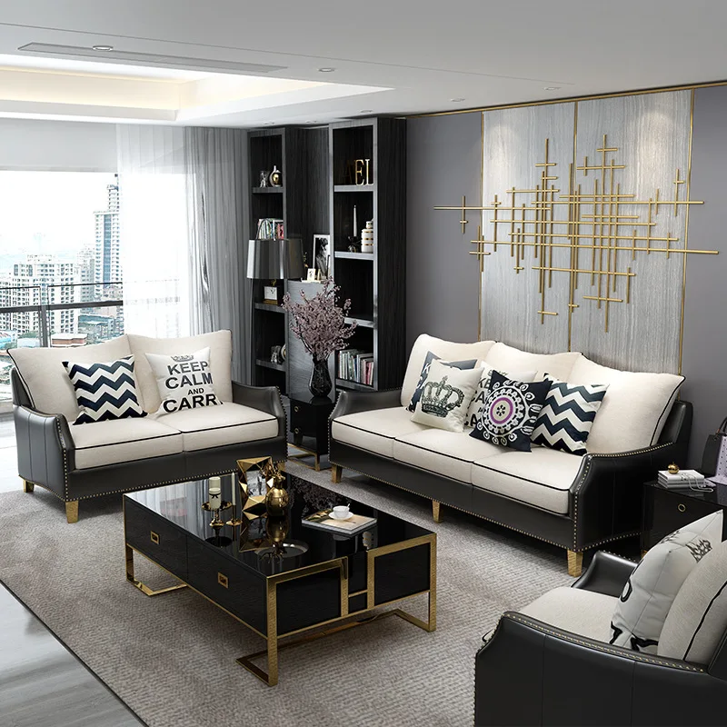 Nordic Light Luxury Post-Modern Leather Art Trio Sofa Simple Beauty Outfit Living Room Light Luxury Leather Art Sofa