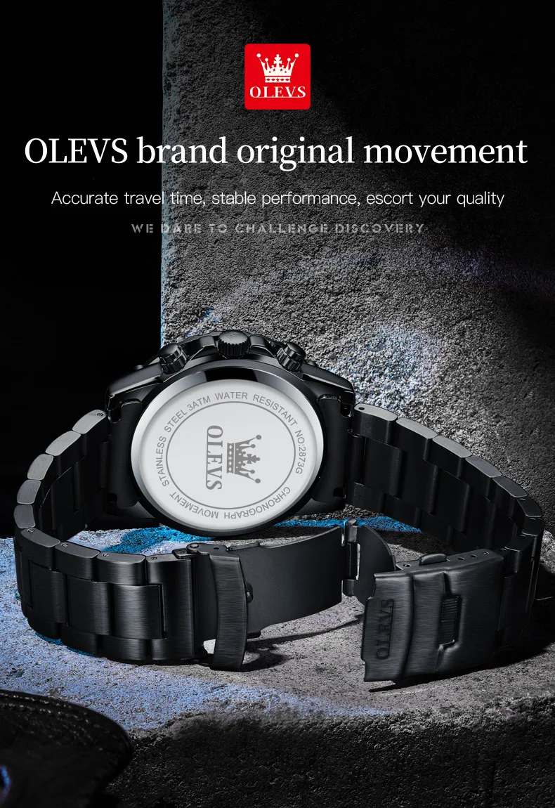 OLEVS Men's Watch Waterproof Luxury Quartz Watch for Men Stainless Steel Big Dial Sport Wristwatch Gift