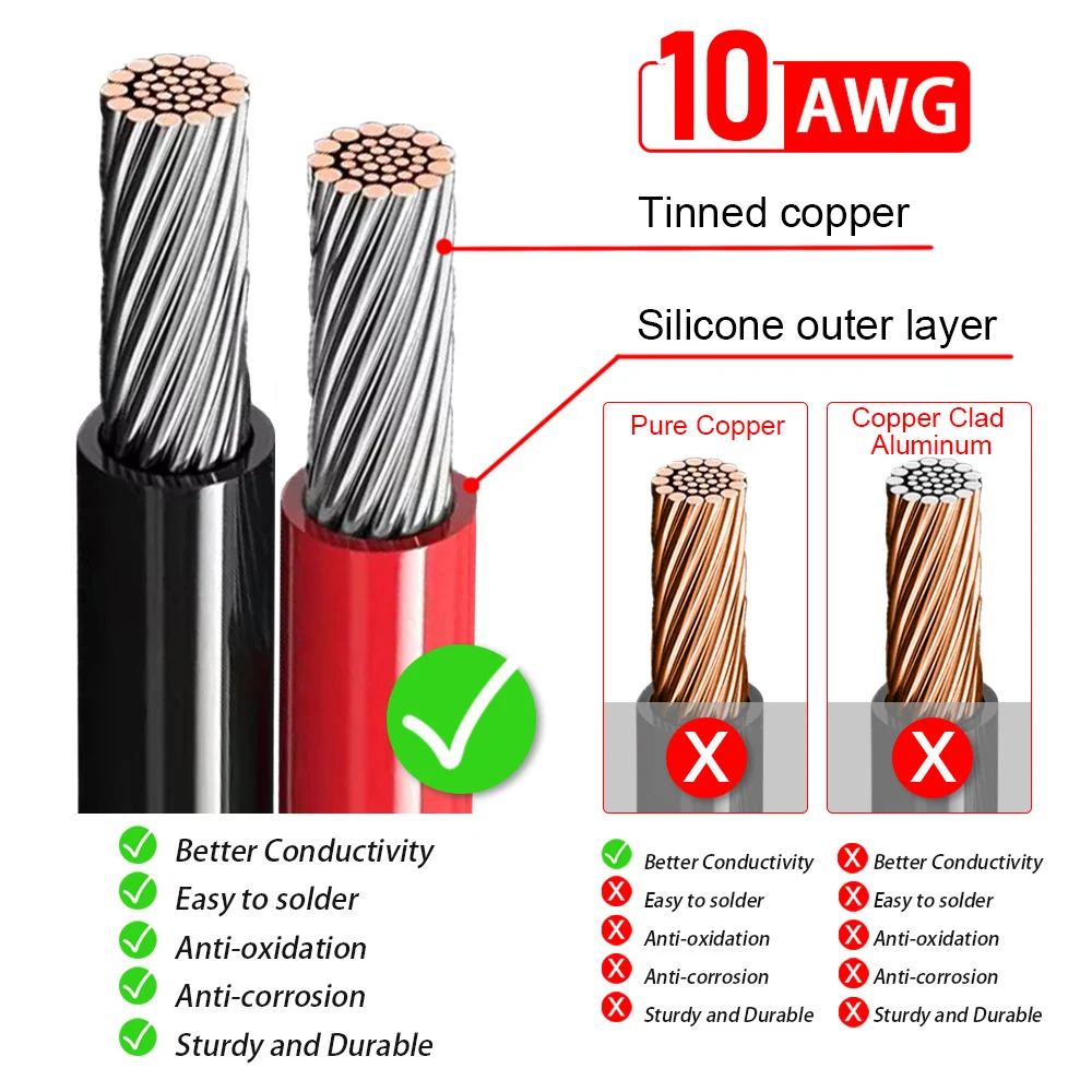 Description Picture 3 of item10AWG XT60 female male head turn M8 SC tinned copper terminals 50cm for car and ship battery solar panel connection cable