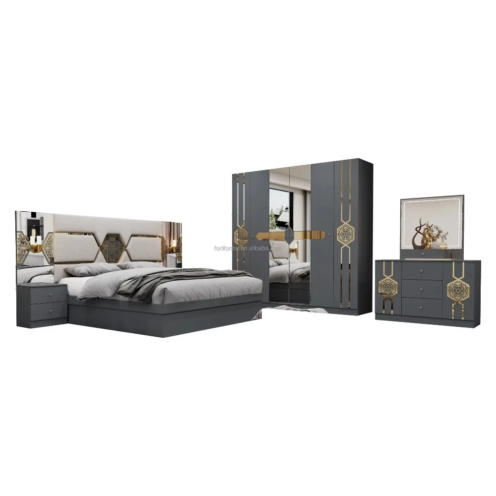 Customized Luxury Modern Wooden Bedroom Set – King/Queen Bed with Storage 2
