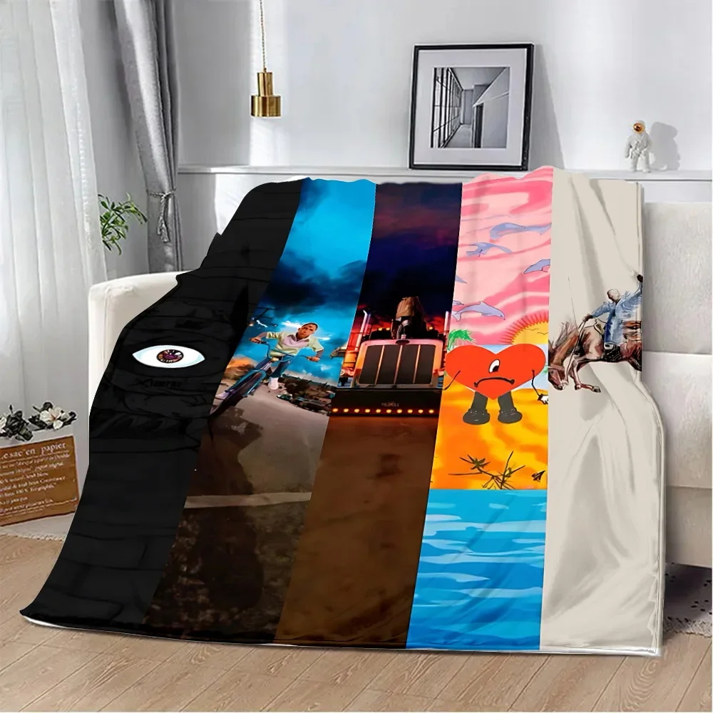 KPOP Bad Bunny Printed Blanket for Bed Sofa and Armchair Picnic Blankets Warm Blanket Comfortable Blanket Home Travel Birthday 5