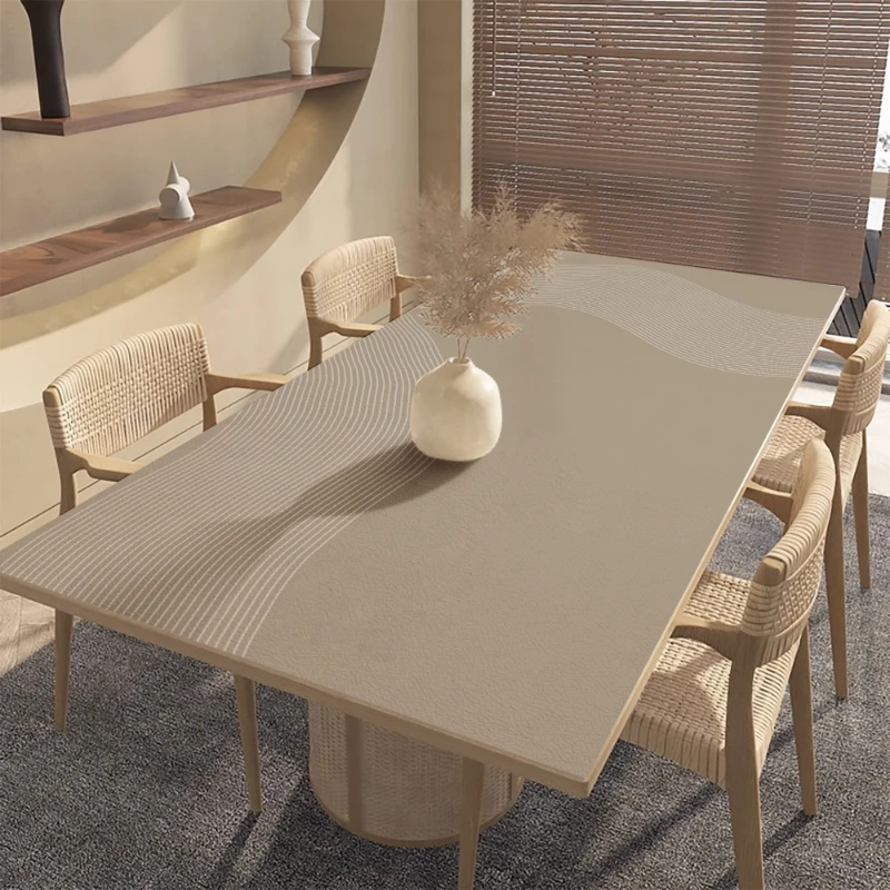 Minimalist Line Table Mat Waterproof Oil-proof Placemat Beige Striped Kitchen Desktop Decorative Cover Mat Modern PVC Table Mats 4
