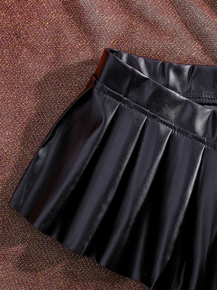 Sexy PU Leather Pleated Skirt Women Solid Basic Mini Skirt Low Waist Skirt Female Nightwear Micro Bikini Skirts Nightclub Skirts 4