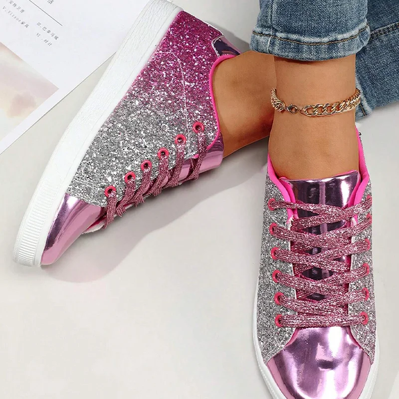 Metallic shoe Women Lace Up Sequin Shoes Sporty Outdoor Sneakers 2023 New  Casual Leisure Designer Sewing Shoe Sporty Skate Shoes - AliExpress