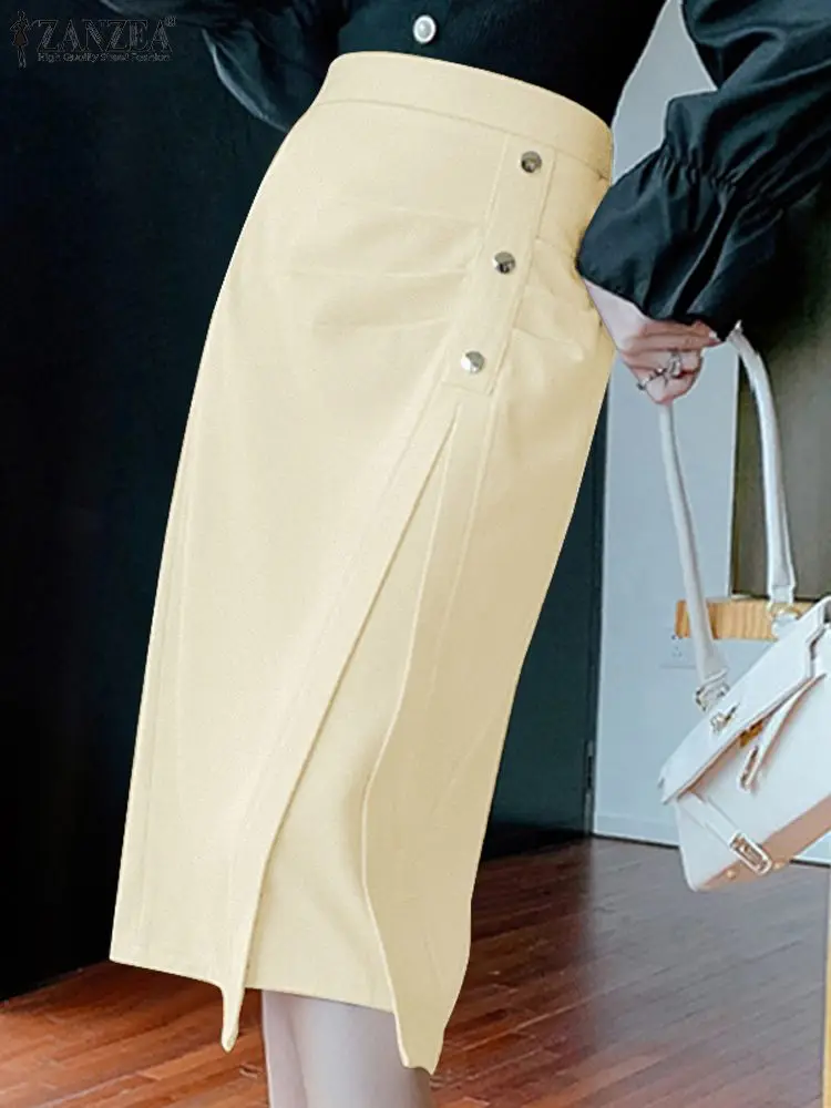 

ZANZEA 2023 Summer Women Skirt Package Hip Elegant Pencil Skirts Ruched High Waist Knee-length Jupes Office Wear Fashion Faldas