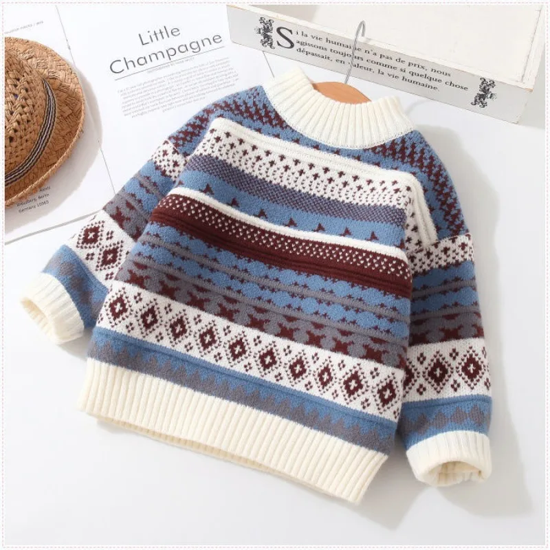 

Children's Autumn and Winter Pullover Sweater 2023 New Children Wear Korean Edition Boys Thickened Baby Sweater Knitted Clothes