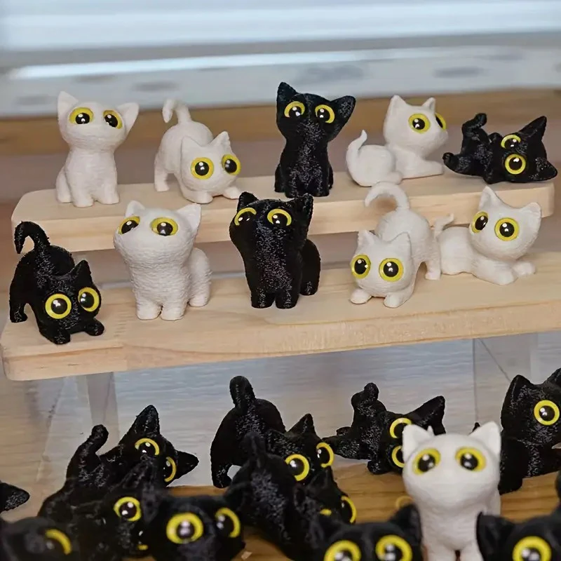 3D Printed Big-eyed Cat Ornaments Mini Statues Miniature Cute Kitten Micro Landscape Crafts Small Ornaments Desktop Decoration