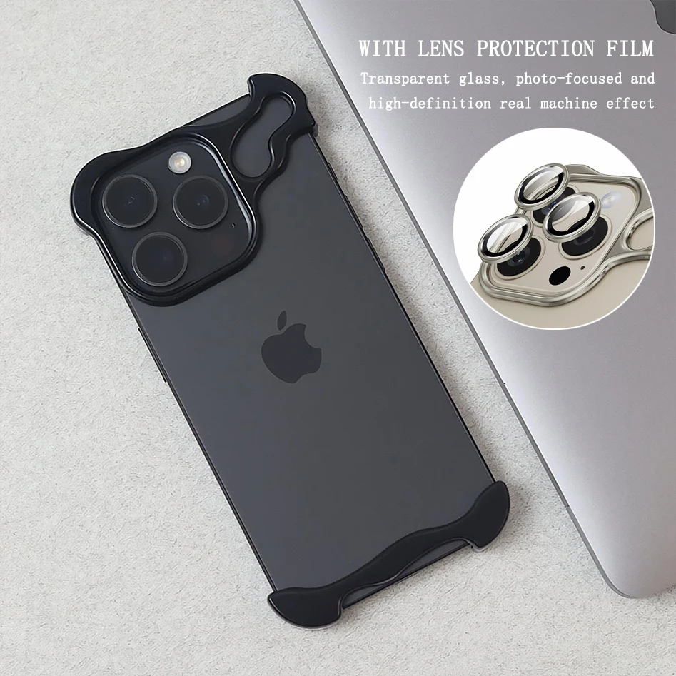 

Несимметричные Угловые прокладки из алюминиевого сплава, чехол для телефона iPhone 13 14 15 Pro Max 15Plus, защита объектива, противоударный металлический бампер