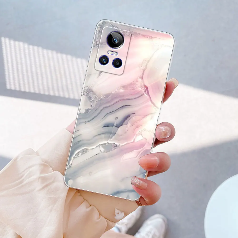 HAOYE Cover per Realme GT Neo3 (Neo 3) + 2 Vetro Temperato, Custodia in Trasparente TPU, [Rinforzare la con Angoli] Custodia Silicone Morbida Ultra Sottile Case (Viola/Blu