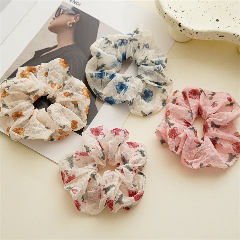 

Japanese and Korean Summer Versatile Bun Mesh Plaid Floral Large Intestine Hair Ring Headdress Female Fresh Cute Headband