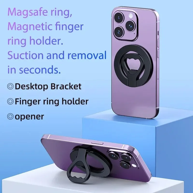 2 In 1 Magnetic Cell Phone Ring Holder Stand Bottle Opener Kickstand For Magneti iPhone 15 14 13 12 Desktop Mobile Bracket Mount 2