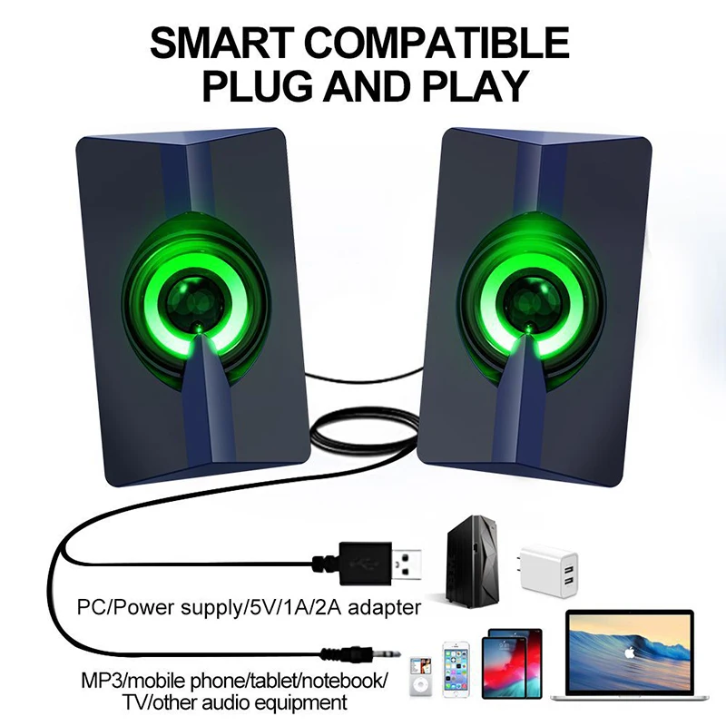 Computer Speakers Colorful Night Light Luminous Mini USB2.0 Desktop Notebook Small Stereo Outdoor Bluetooth Speakers