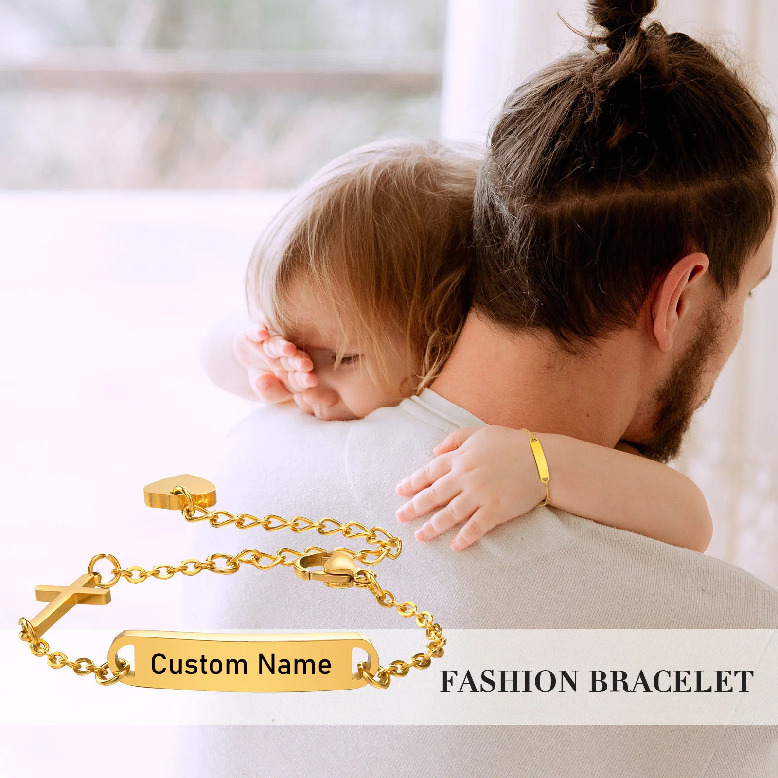 Bracciale A Croce In Acciaio Inossidabile Placcato Oro Per Donna | Regolabile Con Zirconi A Doppia Fila, Con Confezione Regalo