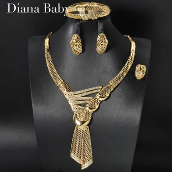 Diana baby Elegant Necklace Chic Ring Metal Earrings Fashion Bangle Gold Color Jewelry Sets for Wedding