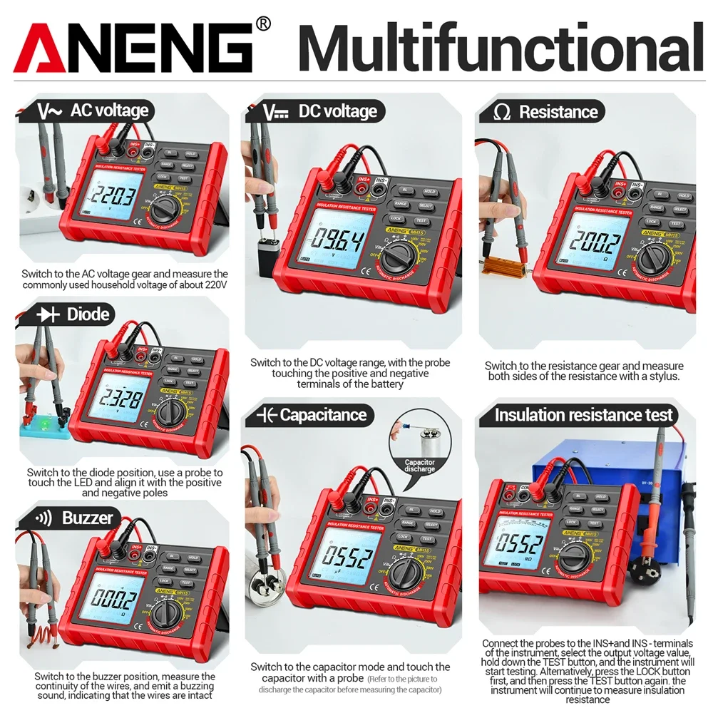 ANENG MH15 Insulation Resistance Multifunctional Digital Meter Automatic discharge AC/DC Voltage LCD Megohmmeter Tester Tools Resistance Tester