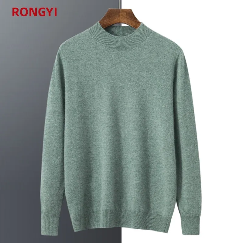 RONGYI Men\'s 100%  Goat Cashmere Pullover Half Turtleneck Sweater Autumn and Winter Warm Solid Knit Sweater Business Casual Top