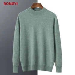RONGYI Men's 100%  Goat Cashmere Pullover Half Turtleneck Sweater Autumn and Winter Warm Solid Knit Sweater Business Casual Top