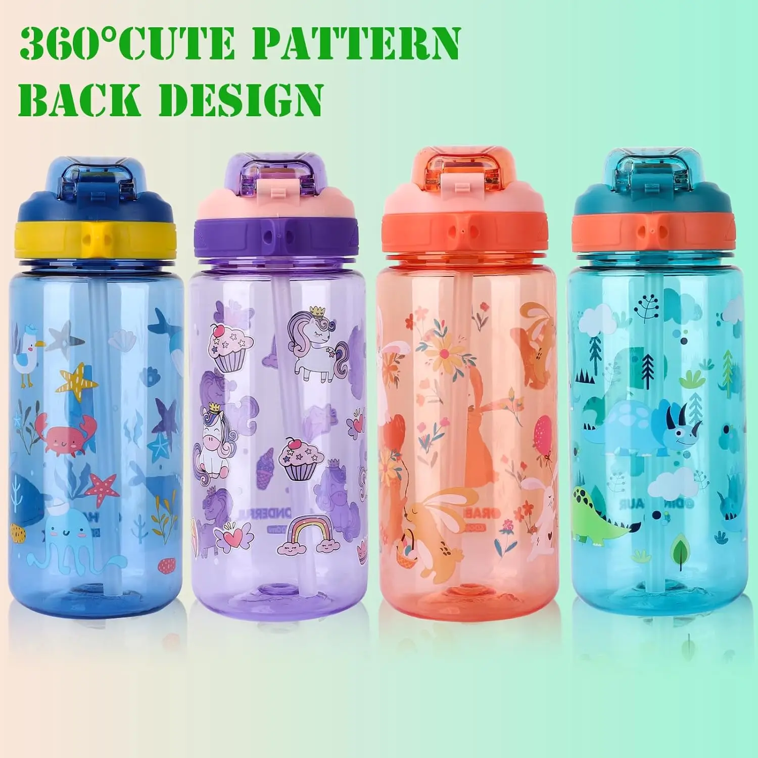 600ml Dinosaur Water Bottle For Kids Water Sippy Cup With Silicone Straw Leakproof Plastic Water Bottles Summer Kids Water Cup