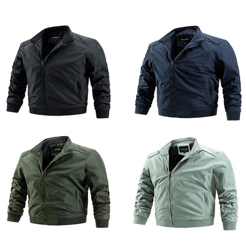 

Casual Stand Collar Men Bomber Zipper Jackets Coats Fashion Solid Color Men's Jacket New Outdoor Windproof Outwear Size M- 5XL