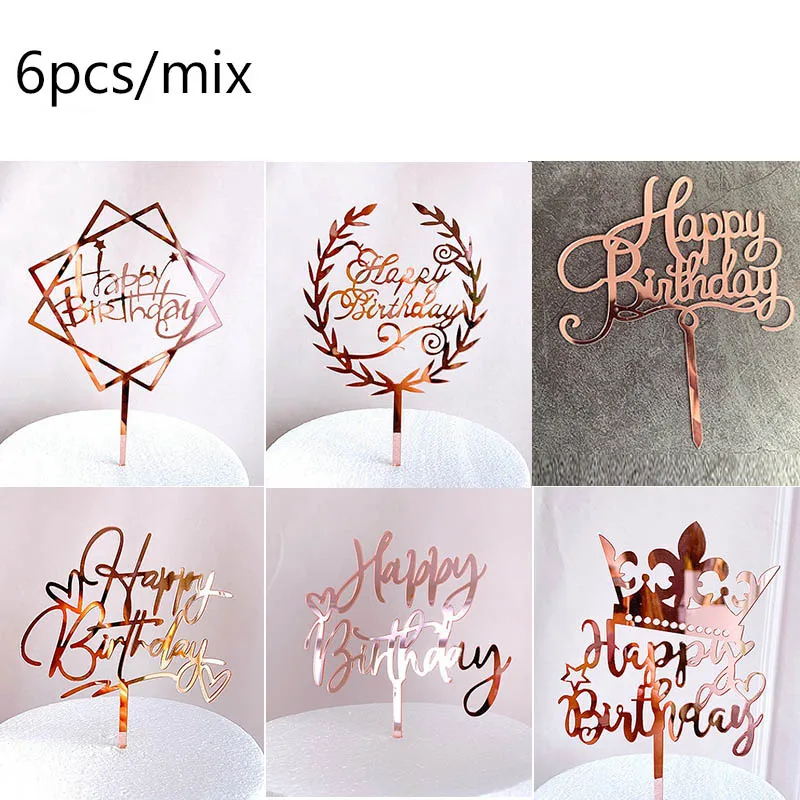 Topper Per Torta Compleanno In Acrilico Nero - Set Da 6 Decorazioni Riutilizzabili