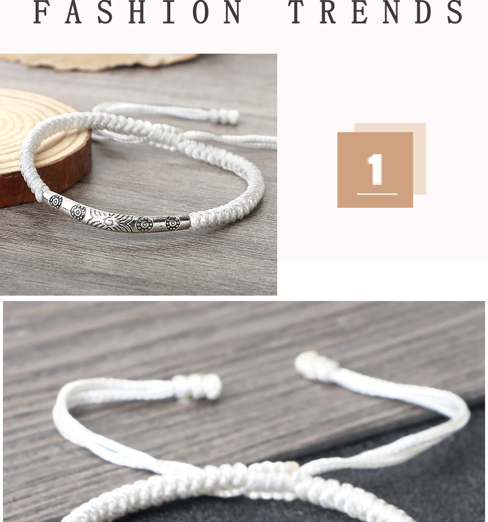 Red Thread Braided Bracelet Golden Silver Color Long Tube Bangle Handmade Adjustable Women Men Fashion Friendship Jewelry Gift