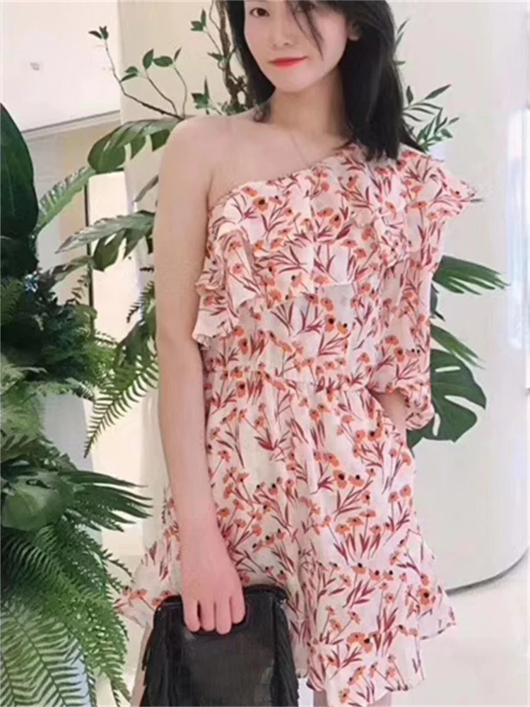 

Spring Summer Women Floral Print Ruffles Playsuit Out of Shoulderladies Slim Sweet Short Jumpsuit