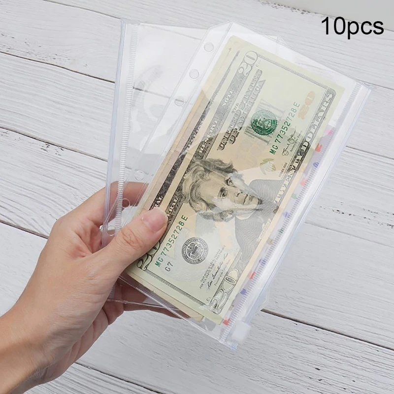 

10pcs Transparent Binder Pockets Clear PVC Zippered Bag Refills Zip Pocket Card Storage Bag