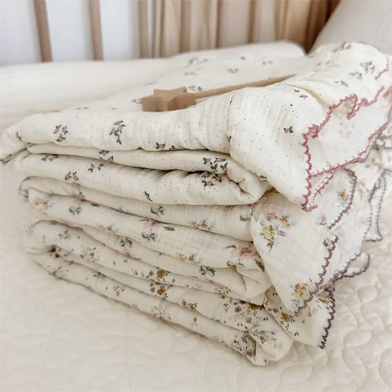 Cotton Muslin Vintage Floral Duvet Cover with Pillowcase 120x150cm