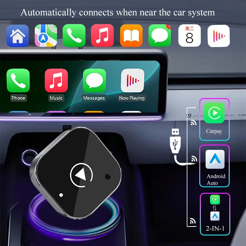 Carplay Android Auto Wireless Adapter 2 in 1 Smart Mini Box Plug and Play WIFI BT Auto Connect Toyota VW Peugeot MAZDA FORD