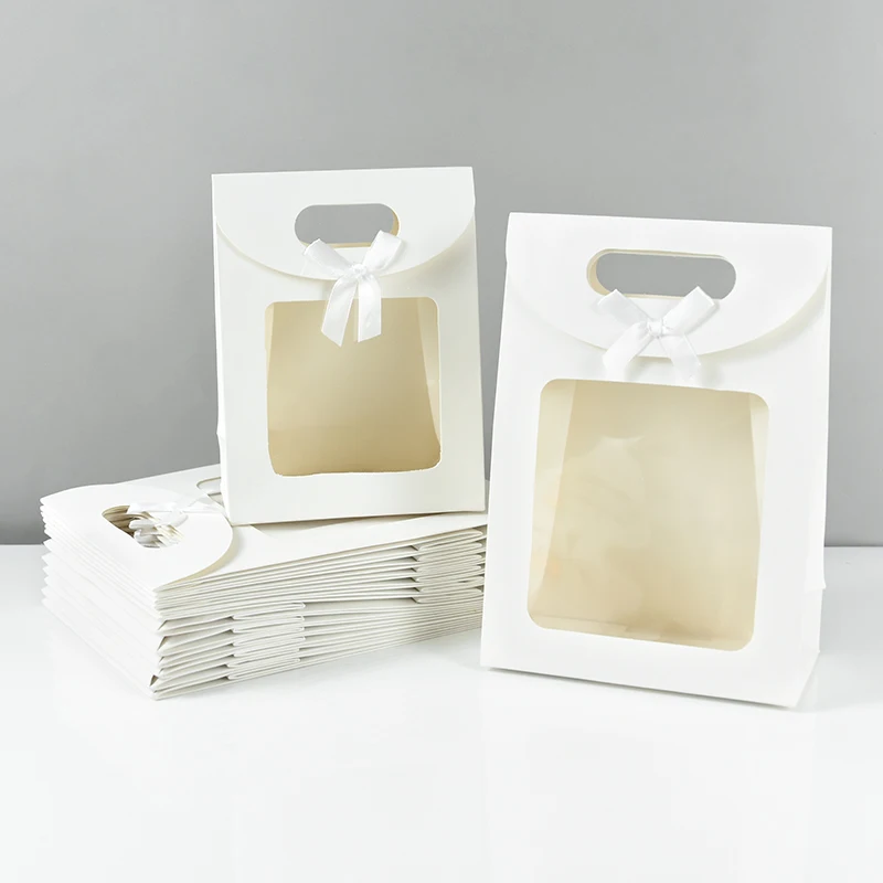 5 Stück schwarz-weiße Geschenktüten mit Fenster, Kraftpapier, Kekse, Süßigkeitenbeutel, Verpackungsbox für Hochzeit, Geburtstag, Hochzeitsgeschenk für Gäste – Detail 9