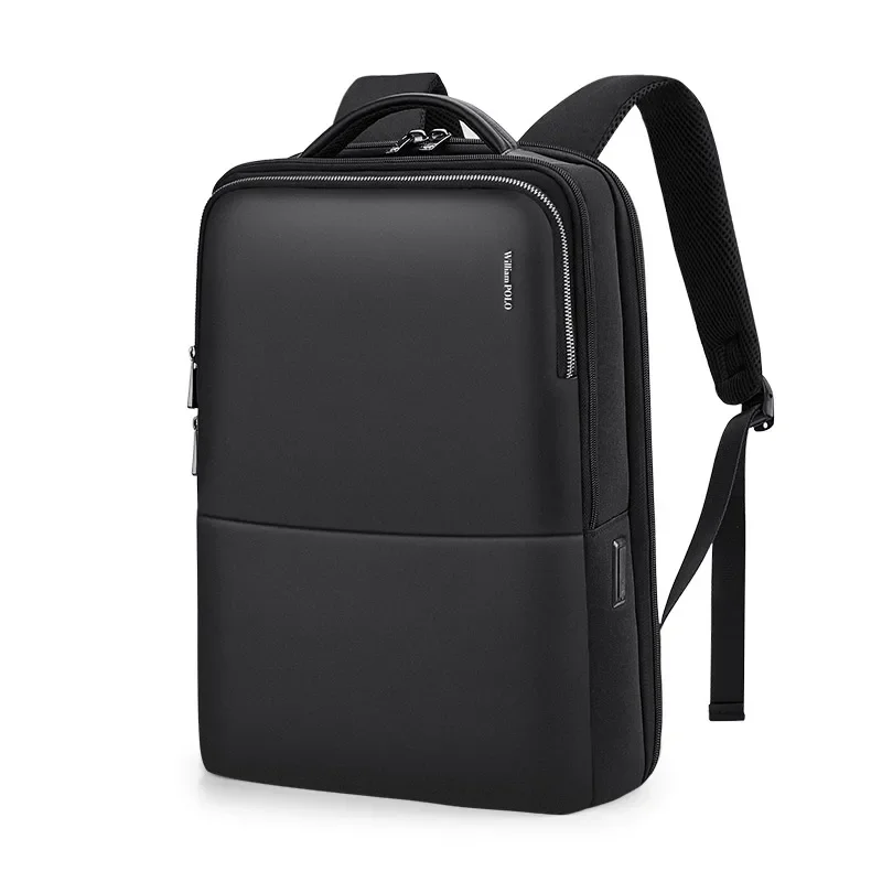 Leather backpack male fashion multi-functional backpack Business leisure student first layer cowhide computer bag Black -15.6 2