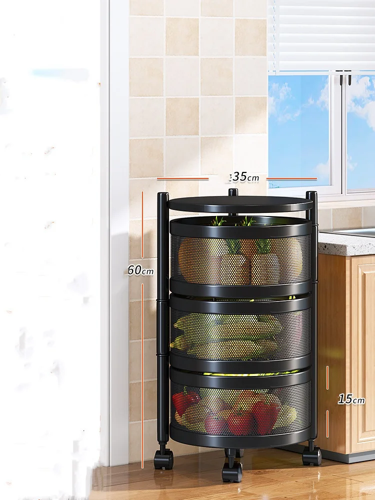 Metal Kitchen Storage Rack Rotation Kitchen Organizer Multi-layer Storage Rack Fruit Basket Shelf Trolley for Kitchen Shelves chest of drawers Home Furniture