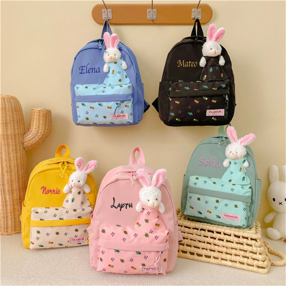 

Cartoon Boys Girls Kindergarten Backpacks Little Rabbit Schoolbag Custom Embroidered Name Children's Day Birthday Gift Bags