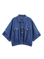 2025 Summer Casual Women Suit Denim Single Breasted Short Sleeve Shirt Elastic Waist Pants Fashion 2-piece Sets - Image 2