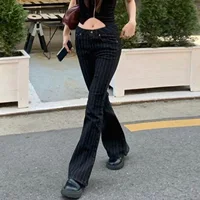2000s Clothes Y2k Low Rise Boot Cut Jeans Woman Casual Black Striped Denim Trousers Streetwear Flare Pants P77-DD25 - Image 4