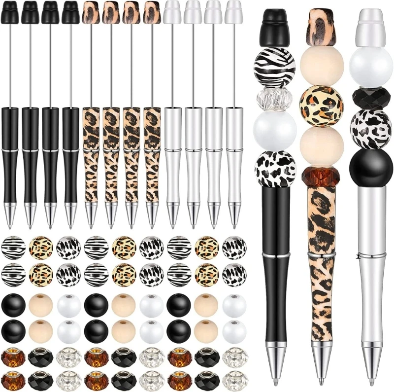 12pcs Bead Pen Kits Beadable Pen Set Ballpoint Bead DIY Material School Kids Beaded Making Kits Pens