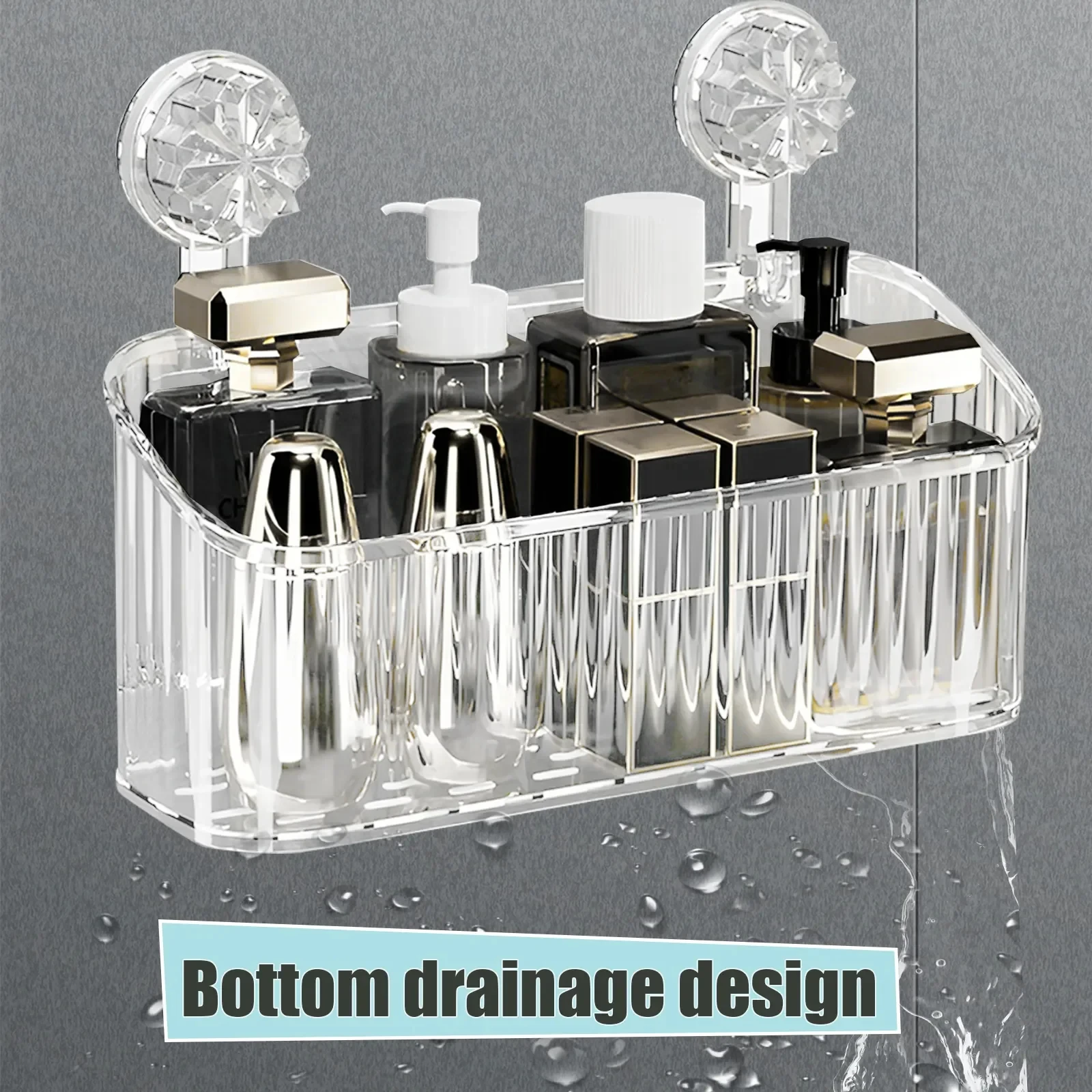 Bathroom Suction Cups Shower Shelves Wall Mounted Storage Rack Draining Basket Holder Punch-Free Organizer Bathroom Accessories