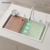 White Stainless Steel Waterfall Kitchen Sink Multifuctional Faucets Simple Style Large Single Slot Kitchen Novel Accessories 6