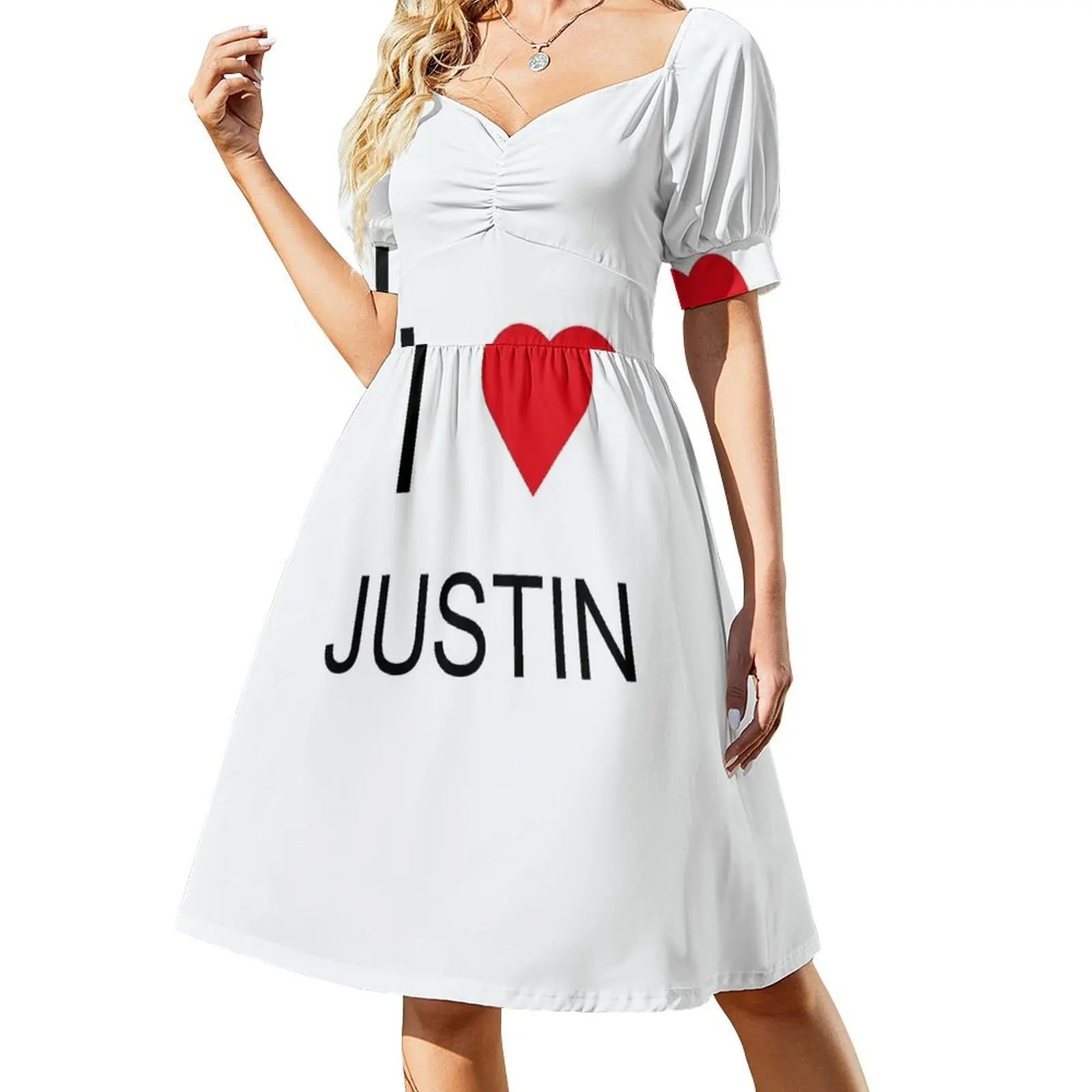 thumbnail image 1 of Amo a Justin - Vestidos de manga corta con corazón para mujer, vestidos largos, vestidos de mujer, vestidos de fiesta, 1 of 7