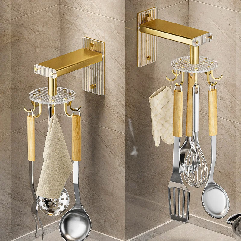 

Light Luxury Acrylic Punch-Free Hook Holder Bathroom Towel Holder Kitchen Spatula Spoon Kitchen Utensil Swivel Storage Hook