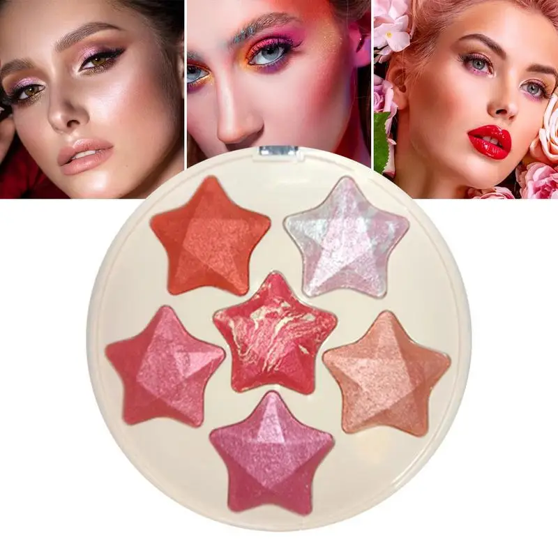 

Highlighter Makeup Palette With Blush Long Lasting Shimmer Blush Palettes 6 Colors Pentagram Shape Makeup Sets For Home