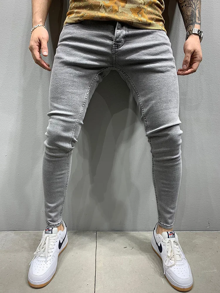 Men Jeans Street Biker Slim Fit Elastic Y2K Denim Cargo Pants Casual Retro Solid Stretch Ripped Skinny men jeans ripped jeans ripped patchwork jeans