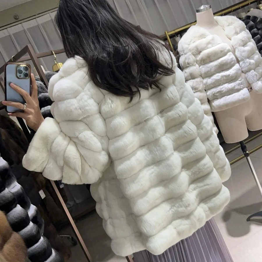 Cappotto di pelliccia di coniglio naturale giacca invernale da donna vera pelle e pelliccia promozione abbigliamento femminile in offerta