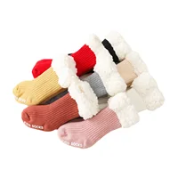 Children’s Baby Girls Boys Casual Calf Length Socks Fashion Solid Color Pitted Lamb Wool Stockings 6 Months-5 Years 3