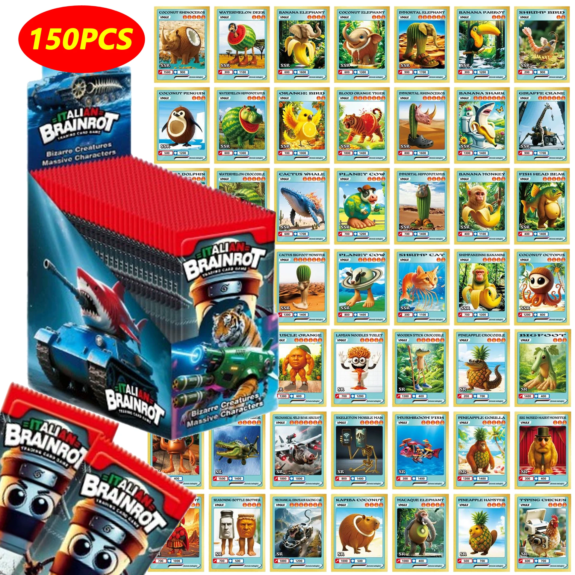 150PCS Italian Brainrot Trading Cards Tungtungtung Sahur Tralalero