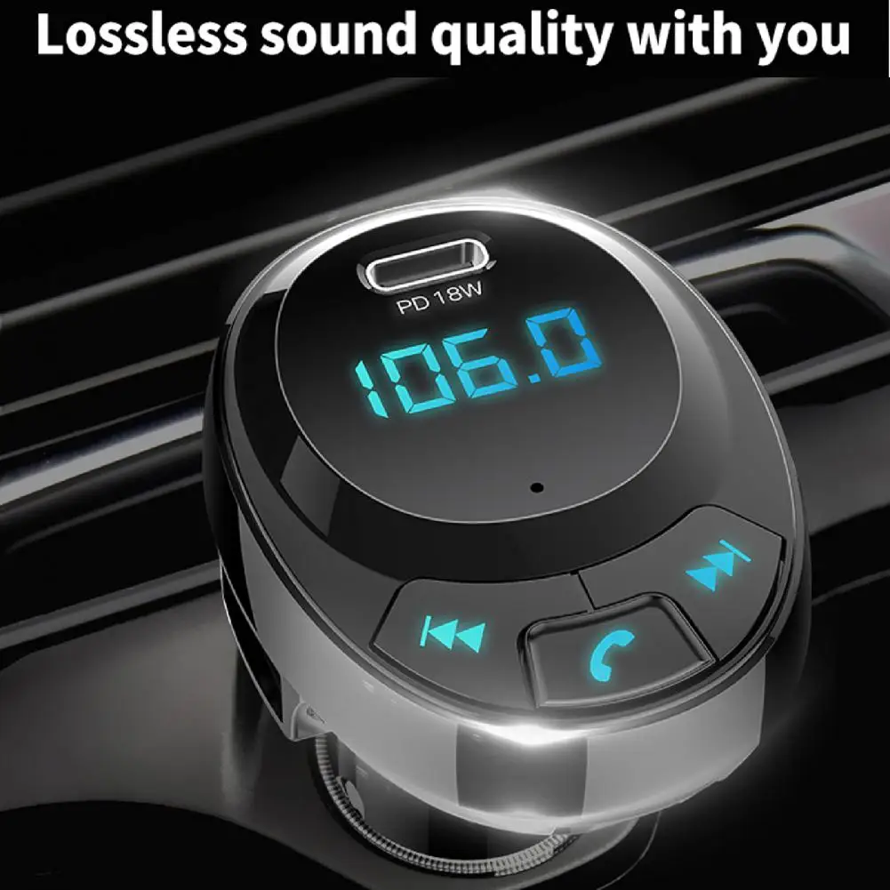 

Car MP3 Player Bluetooth-compatible 5.0 Dual USB Black PD18W Quick Charge Wireless Music Player for Vehicle