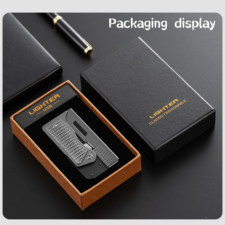 Rechargable Windproof Lighter Gas-Electric Plasma Type C USB Lighters Men Folding Gun Butane Torch Turbo Jet Flame Cigar Lighter