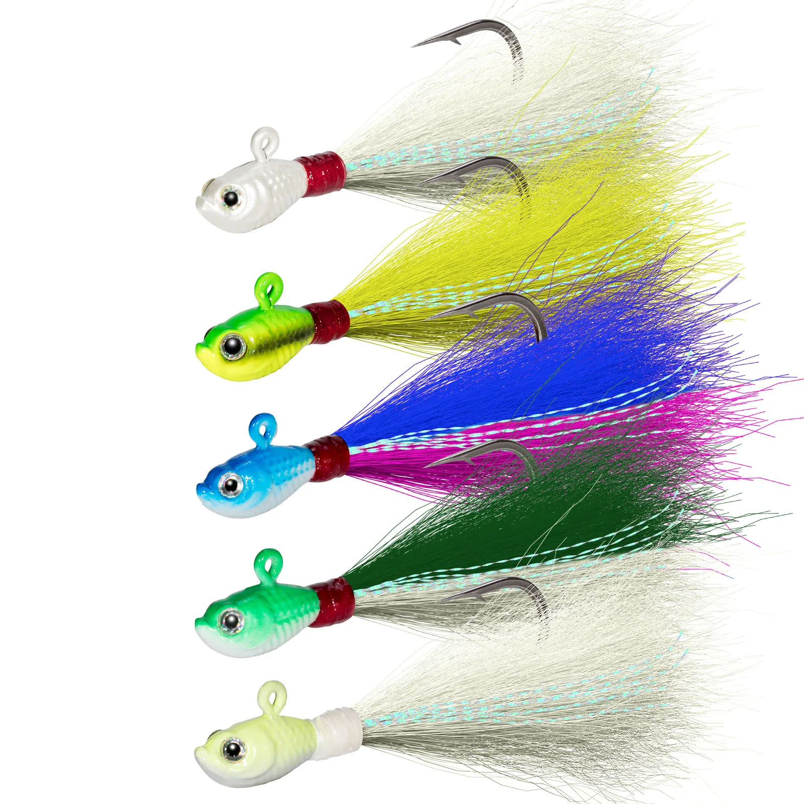 3/5pcs Bucktail Jig Head Hook Teaser Sea Fishing Metal Jig Lure Jigging