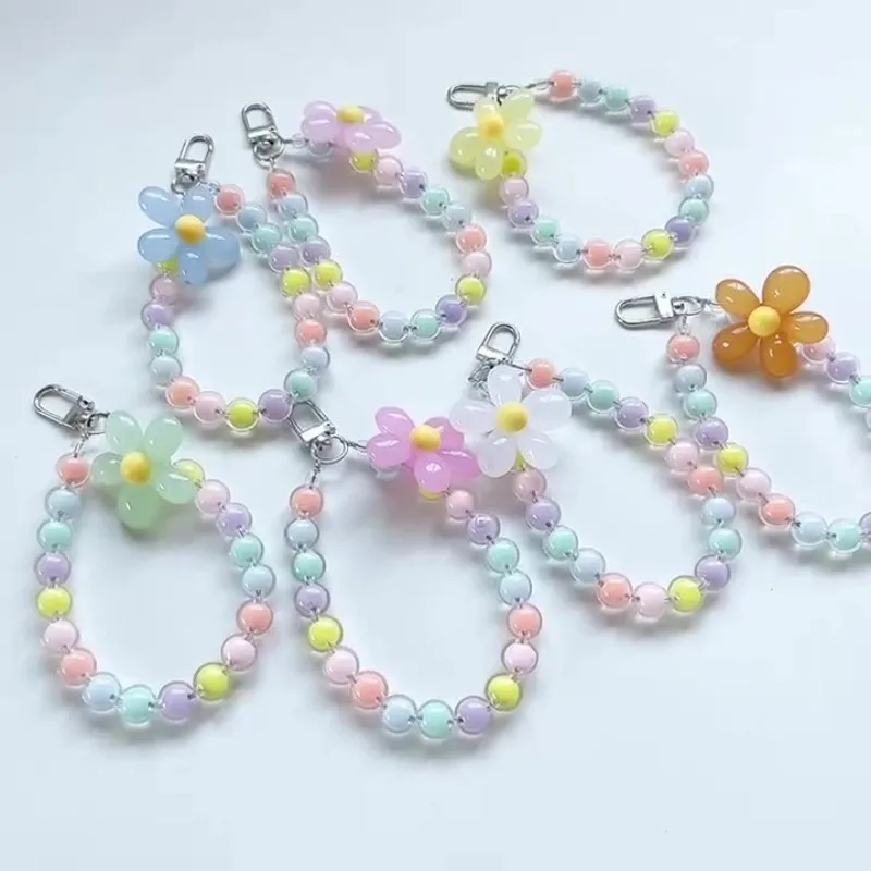 Universal Phone Case Anti-lost Lanyard Key Short Wrist Pendant Crystal Macaron Round Bead Pendant Women Hand-held Chain Lanyard